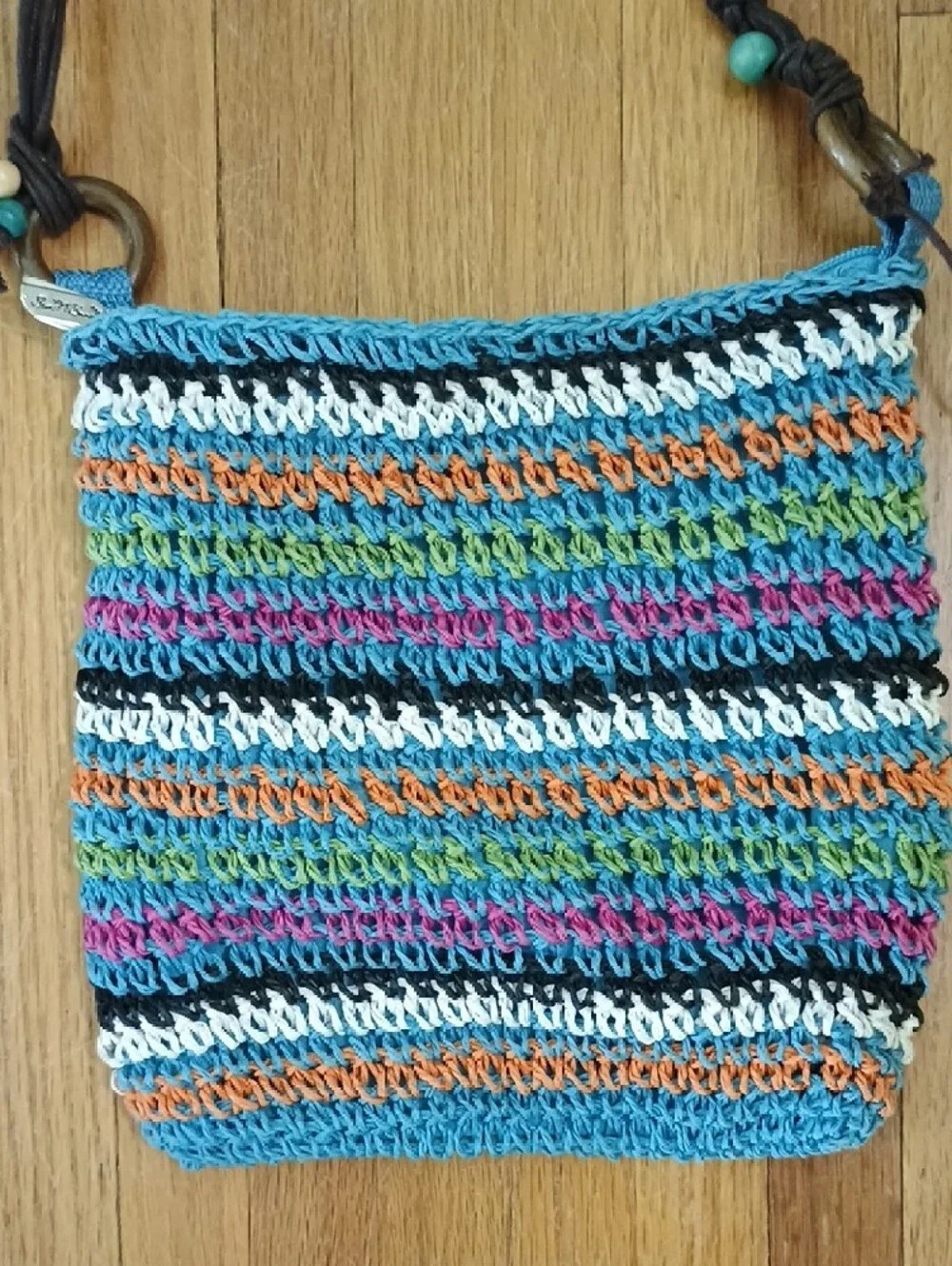 Sun & Sand Woven Multicolor Crossbody Bag with Beaded Strap
